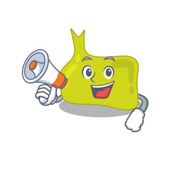 Mascot design of pituitary announcing new products on a megaphone