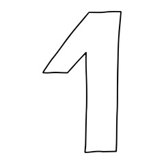 The number 1 drawn in the Doodle style.Outline drawing by hand.Black and white image.Monochrome.Mathematics and arithmetic.Vector illustration.