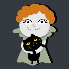 Halloween girl with cat cartoon design