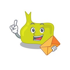 A picture of cheerful pituitary cartoon design with brown envelope
