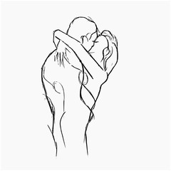 couple loving embrace kiss