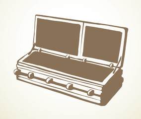Open wooden coffin. Vector drawing