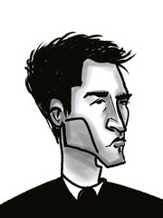 young handsome man portrait side view isolated on white