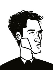 young handsome man portrait side view isolated on white