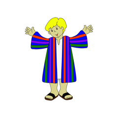 Hand-drawn pictures of children. A boy in colorful clothes.