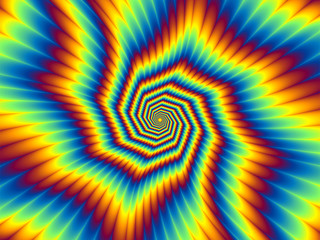 Pulsing fiery spirals. Optical illusion of movement.