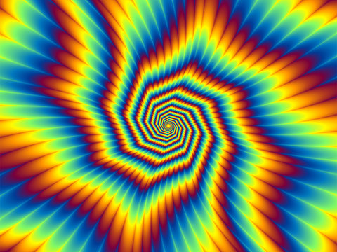 Pulsing fiery spirals. Optical illusion of movement.