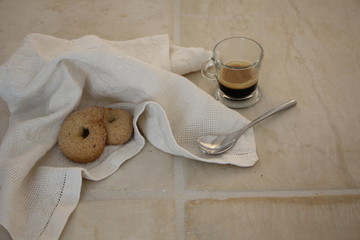 Coffee break in a luxury room, with donut