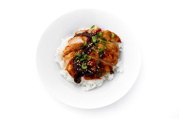 Rice covered by Teriyaki Chicken