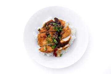 Rice covered by Teriyaki Chicken