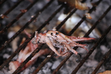 roasted fish cooked on the grill on a barbecue