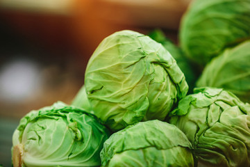 Fototapeta premium Green cabbage at Farmers' market