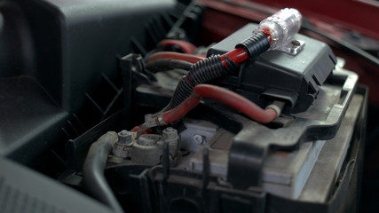 Close up details of a car engine. Repairing car concept.