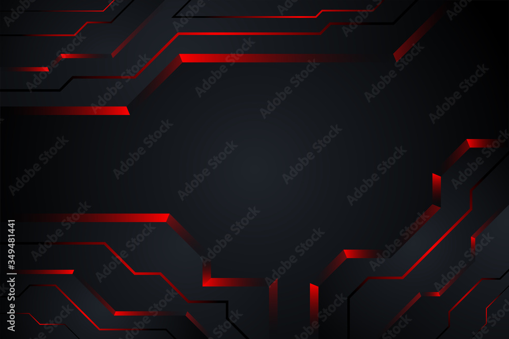 Poster black gradient background about tech or game with contrast red element design. abstract geometric ve