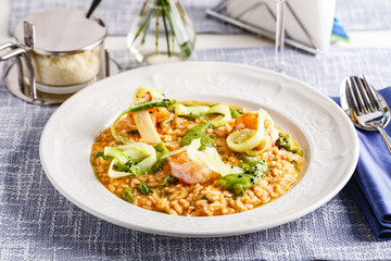 Italian risotto with asparagus and shrimp