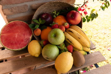 fruits on top of a wooden table