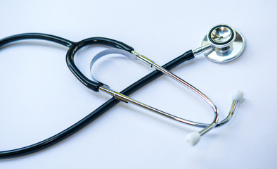 close-up of stethoscope on a white background