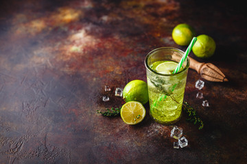 Lime Lemonade with thyme and ice.