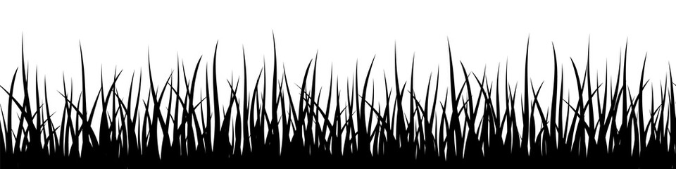 Vector decorative seamless pattern with black grass leaves on white background