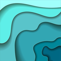 Vector paper cut waves turquoise background