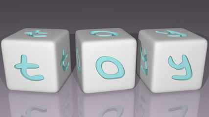 alphabetic Toy arranged by cubic letters on a mirror floor, concept meaning and presentation in 3D perspective