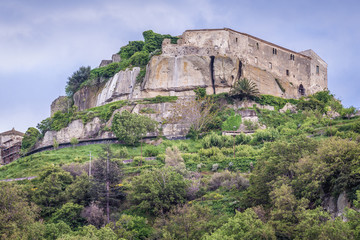 Fototapeta na wymiar Castle on a hill in Castiglione di Sicilia on Sicily Island, Italy