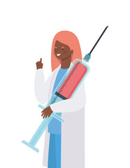 Woman doctor with uniform and injection vector design
