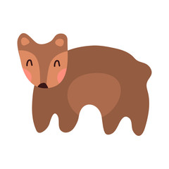 Fototapeta premium Cute bear cartoon hand drawn vector illustration in flat style. Can be used for t-shirt print, kids wear clothing design, baby shower invitation card. Good brown grizzly bear, wild animals.