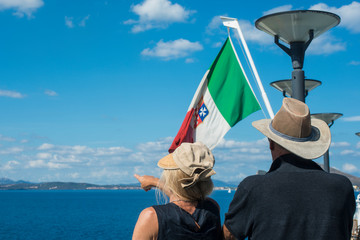 Turists looking at Golfo Aranci Olbia Sardinia