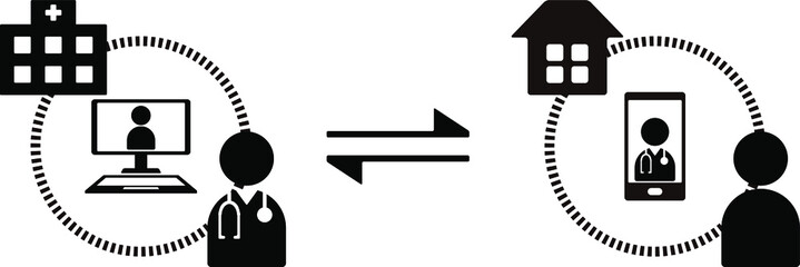 スマホで遠隔治療を受ける人イメージ図　アイコン　ベクターイラスト