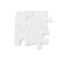 Blank puzzle pieces isolated on white, top view