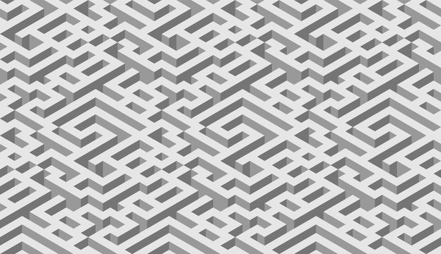Seamless isometric maze. Grey endless isometric labyrinth. Seamless geometric pattern. Vector illustration
