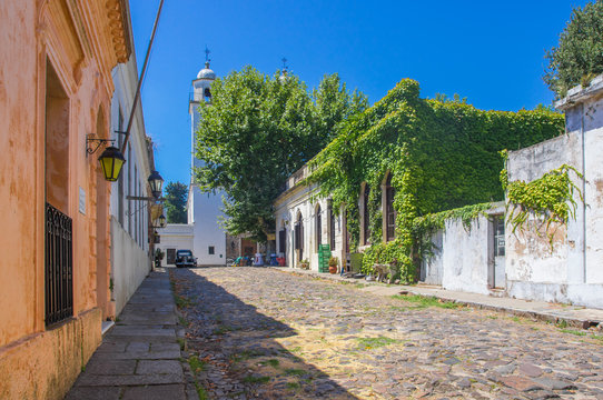Colonia del Sacramento, Uruguay, March 2 2019: Street of sights in the city Colonia del Sacramento, world heritage site