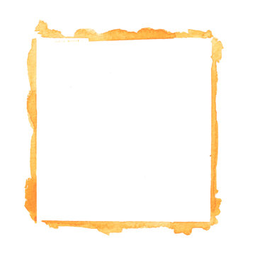 yellow square watercolor frame on white background