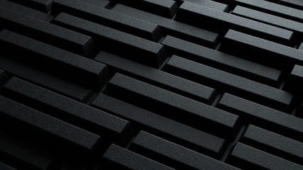 3d illustration dark black geometric brick pattern