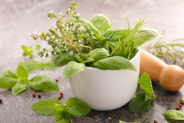variety of herb and mortar