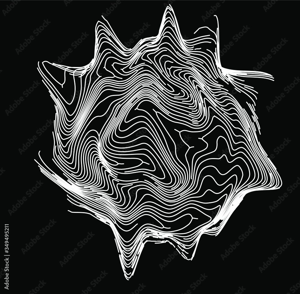 Aufkleber Glitched and twisted sphere with wavy texture. Abstract technology and science background.