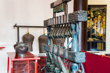 Chinese ancient bronze chimes in confucius temple in Nanjing City, Jiangsu Province, China, a...