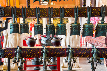 Chinese ancient bronze chimes in confucius temple in Nanjing City, Jiangsu Province, China, a temple for the veneration of Confucius and the sages and philosophers of Confucianism in Chinese