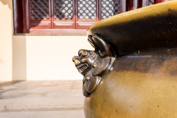Copper water tank in the confucius temple in Nanjing City, Jiangsu Province, China, a temple for...