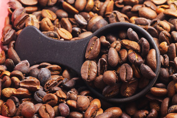 Close up shoot of medium roasted arabica coffee beans