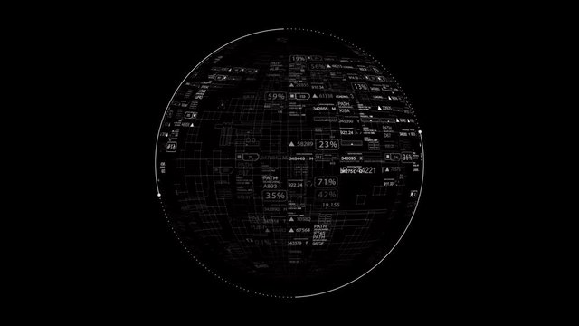 PNG Alpha.HUD.Techno sphere rotating.Looping animation.Technological Sci Fi template.
