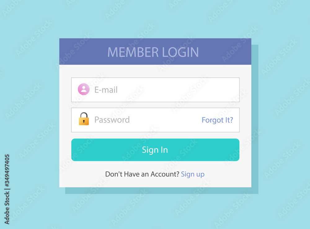 Aufkleber Login or sign in screen form box ui web template with username and password fields vector flat design, illustrated website log in menu bar with signin button modern trendy mockup image