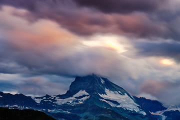 Fototapeta na wymiar Clouds over Matterhorn, Zermatt
