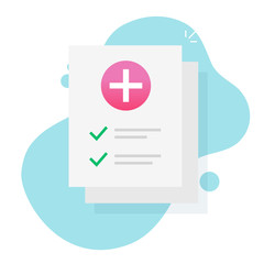 Medical test result form check list or medicine health insurance checklist with checkmarks vector flat cartoon icon, illustrated paper document with approved healthcare ticks as investigation image