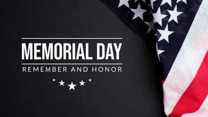 Fototapeta na wymiar Memorial Day USA greeting card. Remember and Honor with American flag