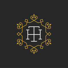 Flourishes calligraphic monogram emblem template luxury elegant frame ornament