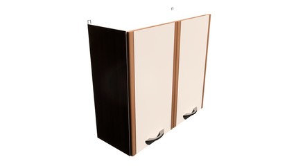 double hanging kitchen cabinet with brown stripes Illustration in 3D 4