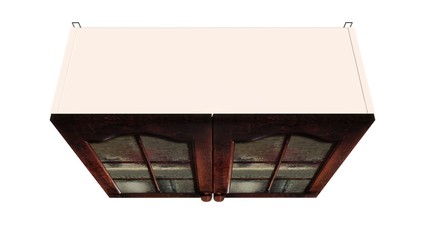 double hanging kitchen cupboard with stained glass Illustration in 3D 1