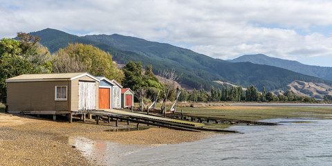 Wooden Boatsheds- Okiwa Bay, New Zealand
